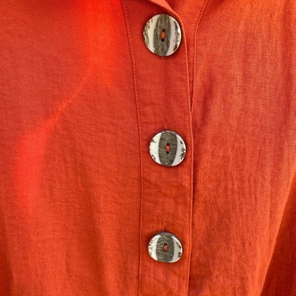 John Mark Boho Loose Fit Orange Casual 1/2 Button Down Blouse - Picture 2 of 7